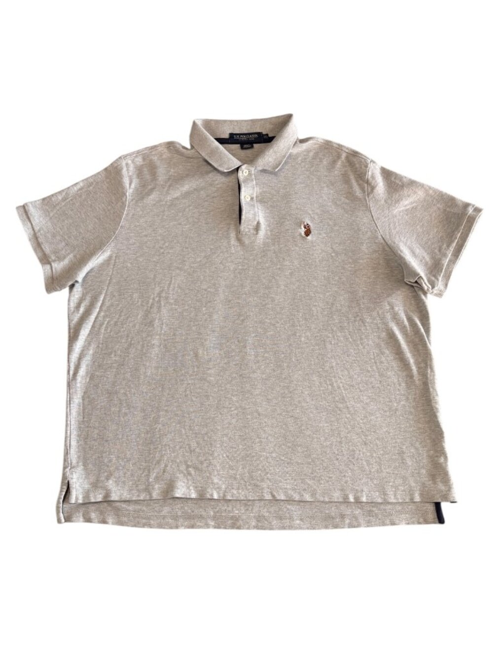 U.S. Polo Assn. Gray Short Sleeved Woven Polo Shirt Logo Luxury Mens 2XL